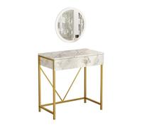 Rebecca Mobili Tavolo Consolle con Specchio, Scrivania da Ingresso, Bianco Marmo Dorato, Truciolato Ferro Vetro, con Cassetto, Stile Classico - Misure HxLxP: 72 x 75 x 40 cm - Art. RE7218