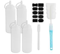 REBECCAGIBSON 4 pezzi bottiglie di salsa spremere, flacone con dosatore, biberon cucina, con 1 adesivo, 1 pennello a tazza, 1 penna, per condimenti, ketchup, salsa piccante, olio d'oliva