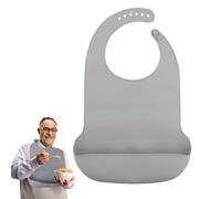 REBECCAGIBSON Bavaglino impermeabile per adulti con raccogli briciole, in silicone, regolabile, grembiule riutilizzabile con borsa per anziani, adulti (43 x 30 cm), grigio., M