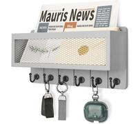 Rebee Vision Decorative Key Holder for Wall with Mail Organizer: Stylish Mesh Storage Basket with 6 Sturdy Hooks - Farmhouse Wall Decor for Apartment