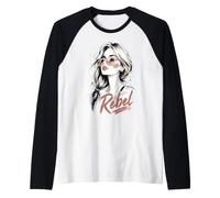Rebel Chic Moda Ritratto Illustrazione Stile Minimalista Maglia con Maniche Raglan