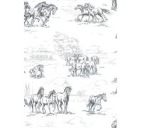 Rebel Walls Carta da parati panoramica Horse Herd - Black/ White