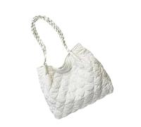 Rebellious Borsa a tracolla trapuntata alla moda spaziosa borsa da lavoro in cotone per la via d'ufficio con doppia possibilità di trasporto, borsa da lavoro multifunzione da donna, bianco