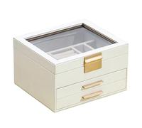 Rebellious Organizer per gioielli a tre strati con finestra trasparente superiore pelle PU esterno accenti dorati fodera in flanella per collana gioielli organizzatore a tre strati