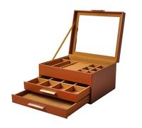 Rebellious Organizer per gioielli a tre strati con finestra trasparente superiore pelle PU esterno accenti dorati fodera in flanella per collana gioielli organizzatore a tre strati