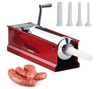 Reber Insaccatrice Manuale per Salsicce 5L/5KGS Orizzontale con 2 Velocità | per Uso Domestico e Professionale - Struttura Robusta in Acciaio INOX - 4 Imbuti Inclusi