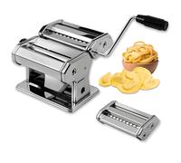 Reber Macchina Manuale per la Pasta Fresca in Acciaio, Tirapasta con Rulli da 150 mm, Sfogliatrice e Taglio Doppio 1,5 + 6,6 mm, Manovella e Morsetto - PastaReber Classica Silver