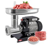 Reber Tritacarne Elettrico N.8 450W - Macchina per Macinare Carne e Preparare Salsicce - Corpo in Ghisa Stagnata, Coltello e Piastra in Acciaio Inox - Motore a Induzione per Uso Continuo