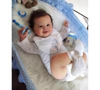 Reborn Bambola Realistica, 22 pollici 55cm bambole reborn Neonato con Ciuccio e Biberon, Capelli Ricci Castani,reborn maschioRagazzi e ragazze Regalo giocattolo Vestito Bianco