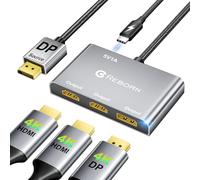 Reborn Splitter da DisplayPort a doppio HDMI e adattatore DP 4K a 60Hz, DP Source a 2 HDMI e DisplayPort, 1 in 3 Out, splitter per display esteso con PC, scheda grafica, Lenovo, HP e altro ancora