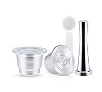 RECAFIMIL Capsule di caffè riutilizzabili in acciaio inox, filtro ricaricabile per macchine da caffè Nespresso (2 capsule + 1 pressino)