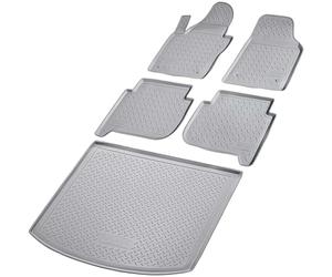 RECAMBO Set di Tappetini Antiscivolo in Gomma e Vasca per Bagagliaio, Accessori Auto per VW Touran I, tipo 1T | 2003-2015 100% Tappeti Auto e Bagagliaio in TPE di Alta Qualità, Colore: Grigio