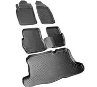 RECAMBO Set di tappetini in gomma e vasca per bagagliaio adatti per Ford Fusion | anno di costruzione 2002 2012 100% tappetini per auto e bagagliaio in TPE antiscivolo di alta qualità, colore nero