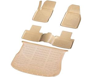 RECAMBO Set di tappetini in gomma e vasca per bagagliaio adatti per Range Rover Evoque I | L538, LV | 2011-2018 100% tappetini per auto e bagagliaio in TPE antiscivolo di alta qualità, colore beige