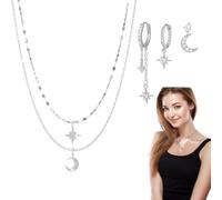 recchini donna argentati ipoallergenici set 3 paia, 1 collana brillante in stile minimal chic piccoli cerchi a lobo placcati argento accessori moda, etichettato) cinque punti vendita dettagliati