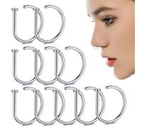Reccisokz 10 Pezzi 8MM Piercing naso finto Piercing finto naso al naso in acciaio inossidabile, anello al naso penetrante, anello nasolabiale penetrante, anello al naso piercing al naso