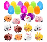Reccisokz 12 Pezzi Uova Sorpresa Di Pasqua, Con Animali E Mini Auto, Utilizzate Per Interazioni Tra Genitori E Figli, Regali Di Compleanno E Cacce Al Tesoro