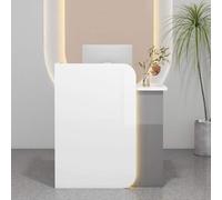 Reception con Bancone Ottimo Risparmio di Spazio Receptionist Front Counter con Cassetto Chiudibile A Chiave Home Office per Salone Sala di Ricevimento Checkout L, White Gray, Left_60X40X100CM