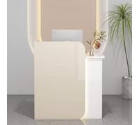 Reception con Bancone Ottimo Risparmio di Spazio Receptionist Front Counter con Cassetto Chiudibile A Chiave Home Office per Salone Sala di Ricevimento Checkout L, Milky White, Left_60X40X100CM
