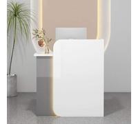 Reception con Bancone Ottimo Risparmio di Spazio Receptionist Front Counter con Cassetto Chiudibile A Chiave Home Office per Salone Sala di Ricevimento Checkout L, White Gray, Right_60X40X100CM