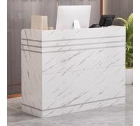 Reception con serratura con vassoio per tastiera e cassetto, elegante banco vendite per negozi, mobili per reception, finitura marmo, 80 x 42 x 92 cm (larghezza x profondità x altezza)