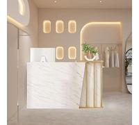 Reception Estetica Curva, Scrivania con Cassetti per Negozio, Banco Vendita per Negozio con Il Computer Del Governo Di Stoccaggio E Del Cassetto per Cassa e Vendita Al Dettaglio Marble Color 140cm