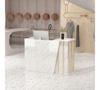 Reception moderna con cassetti chiudibili, elegante banco reception con stoccaggio, Mobili per reception da ufficio, Reception con piattaforma, Soluzioni moderne per la reception