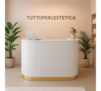 Reception per centro estetico parrucchiere banco cassa beige e oro