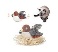 Rechargeable Flapping Bird Sparrow Cat Toy - Lifelike Chirp Tweet, Touch Activated