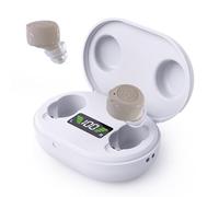 Rechargeable In-Ear Digital Sound Amplifiers (Pair) - Personal Audio Enhancers with Touch Control, Noise Reduction, Delayed Start & LED Charging Case - Sleek Beige Design