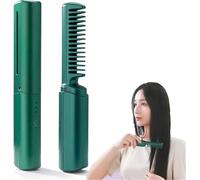 Rechargeable Mini Hair Straightener,2025 New 2in1 Anti-Scald Hair Straightener Brush & Curler,Portable Travel Mini Straightener,Multifunctional Negative Ion HairStraightener Styling Comb (Green)