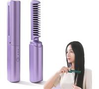 Rechargeable Mini Hair Straightener,2025 New 2in1 Anti-Scald Hair Straightener Brush & Curler,Portable Travel Mini Straightener,Multifunctional Negative Ion HairStraightener Styling Comb (Purple)