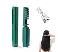Rechargeable Mini Hair Straightener, Mini Heated Straightening Brush, Portable Hair Straightener Brush, Wireless Hair Brush Straightener for Women (Green)