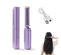 Rechargeable Mini Hair Straightener, Mini Heated Straightening Brush, Portable Hair Straightener Brush, Wireless Hair Brush Straightener for Women (Purple)