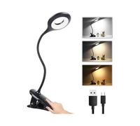 Rechargeable Wireless LED Desk Lamp, Book Reading Light with 28 LEDs, 3 Color and 3 Dimmable, Bed Clip Lamp, Black [Energy Class A+++]
