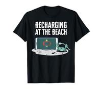 Recharging At The Beach Low Battery Crab Phone Maglietta