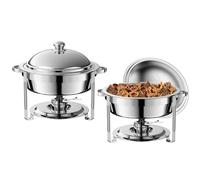 Rechaud e Scaldavivande Confezione da 2 Piatti Chafing Rotondi Set Buffet, Acciaio Inossidabile 6L Server Buffet Rotondo e Scaldavivande, Supporti Spessi Catering Chafe con Ciotole a Specchio