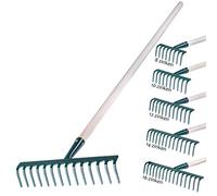 Rechen realizzato in metallo, rastrello piatto con gambo in legno, scope a foglia per giardino, letto, ginocchia, rastrello da prato, verde, unità da giardino, eurechen, utensile da giardino(14 denti)