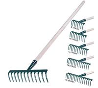 Rastrello KADAX in metallo, rastrello piatto con manico in legno, verde, 12 d...