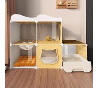 Recinti per gatti Gabbia Box Cassa Cuccia, Gabbia for gatti con lettiera chiusa, contenitore superiore trasparente for piccoli animali, gialla e bianca, 107x47x(80-117) cm(107x47x80cm)