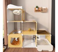 Recinti per gatti Gabbia Box Cassa Cuccia, Gabbia for gatti con lettiera chiusa, contenitore superiore trasparente for piccoli animali, gialla e bianca, 107x47x(80-117) cm(107x47x117cm)