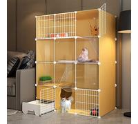 Recinti per gatti Gabbia Box Cassa Cuccia, Gabbia for gatti, recinto for interni fai da te in filo metallico staccabile con lettiera, amaca, ciotola, bastone, confezione multipla gialla