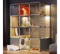 Recinti per gatti Gabbia Box Crate Kennel, Gabbia for gatti da interno con lettiera, pannelli for finestre e piattaforme for 1-3 gatti, nera, diverse misure(4329.557"/11075145cm)