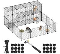 BAKAJI Recinto per Animali di Piccola Taglia Personalizzabile in Metallo, Recinzione Componibile per Porcellini d'India, Criceti, Conigli, Cincillà, per Interni ed Esterni (143 x 71 x 46 cm 2 Piani)