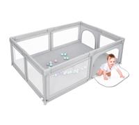 Recinto Bambini con Tappeto Gioco, Box Neonato con Materassino, Box Bimbo 0~36 Mesi con Borsa, Recinto Neonati in Rete Traspirante-205 * 147 * 66 cm - grigio chiaro