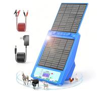 Recinto Elettrico Solare 12V 32KM, Elettrificatore per Recinti Impermeabile con Batteria al Litio 18Ah, 0.3-2J, 6KV-12KV Regolabile, Pannello Solare 8W, per Grandi e Piccoli Animali (Blu)