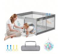 Recinto per bambini, recinto per bambini con porta, parco giochi di per bambini, cancelletto di , con 50 palline, 4 anelli di trazione e borsa per il trasporto (grigio, 127 * 127 * 68 cm) Il recinto è