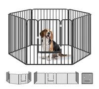Recinto Per Cani A 6 Pannelli Modulabili Da Interno Ed Esterno, In Acciaio, 164x83x80 Cm, Nero