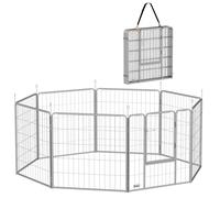 Recinto per Cani a 8 Pannelli Modulabili Pieghevole 80x1,5x80A cm con Porta di Ingresso in Acciaio Argento