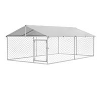Recinto per Cani Grandi fino 30kg per Esterno 4x2,3x1,5m con Tetto Impermeabile e Anti-UV Argento